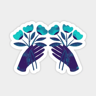 Dark purple blue hands with turquoise flowers for you Magnet