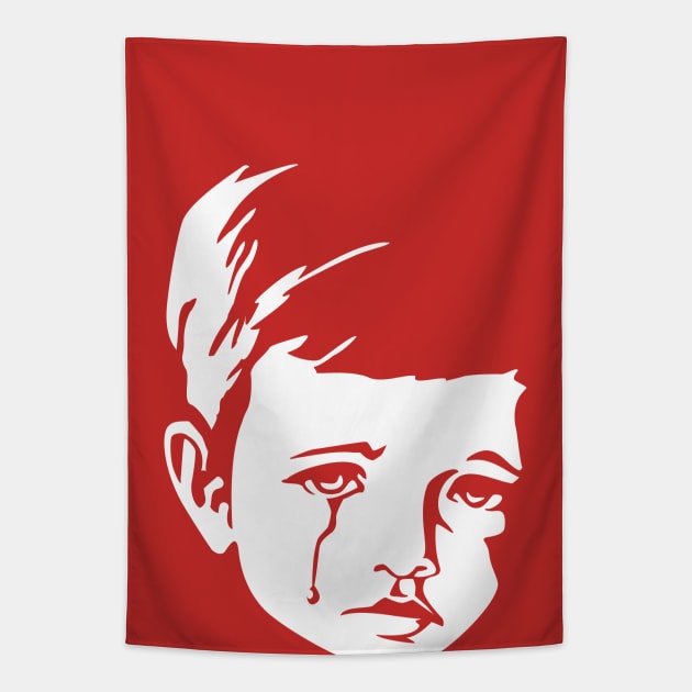 Faces - crying gypsy boy on a red and orange floral background Tapestry by VrijFormaat