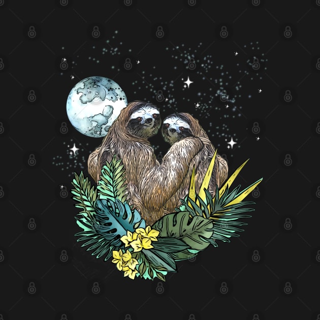 Sloths in love, lovers couple cute by Collagedream