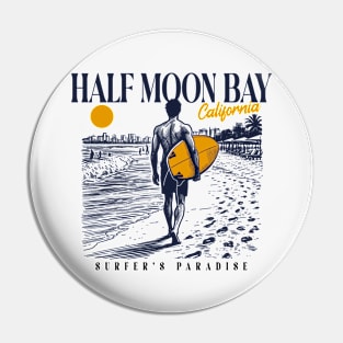 Vintage Surfing Half Moon Bay, California // Retro Surfer Sketch // Surfer's Paradise Pin