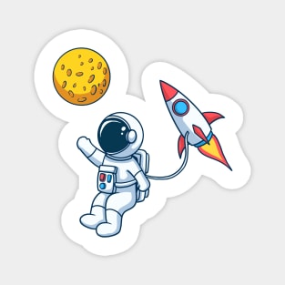 Astronaut With Rocket Towards The Moon Magnet