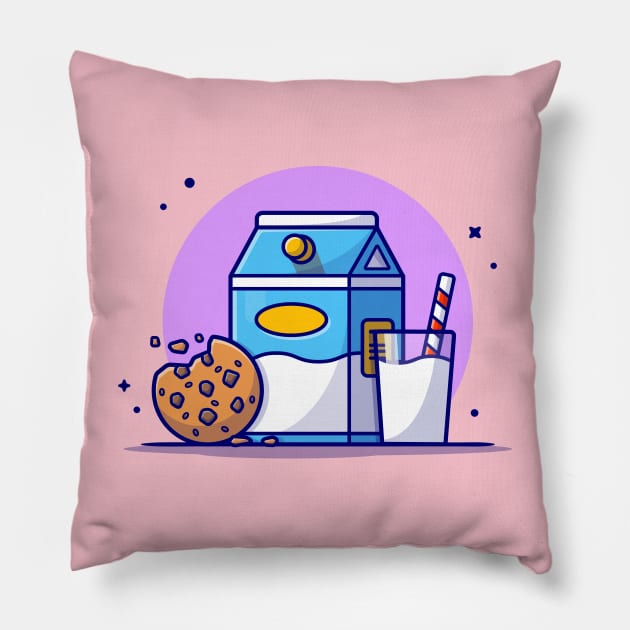 Milk And Cookies Cartoon Vector Icon Illustration Pillow by Catalyst Labs