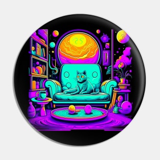 Psychedelic Cat on Chair Pin