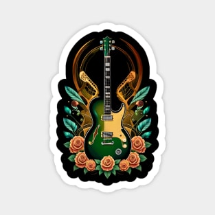 Electric guitar green with flowers 23 Magnet