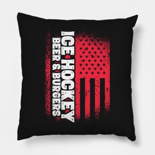 Ice Hockey Beer And Burgers - US Flag print Pillow