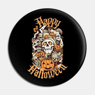 Happy Halloween - Spooky Jack-o'-lanterns, Skulls & Spiders Pin