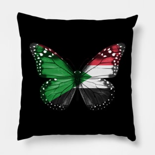 Sudanese Flag  Butterfly - Gift for Sudanese From Sudan Pillow