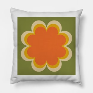 Green, orange, yellow, Linen textured scandi flower Pillow