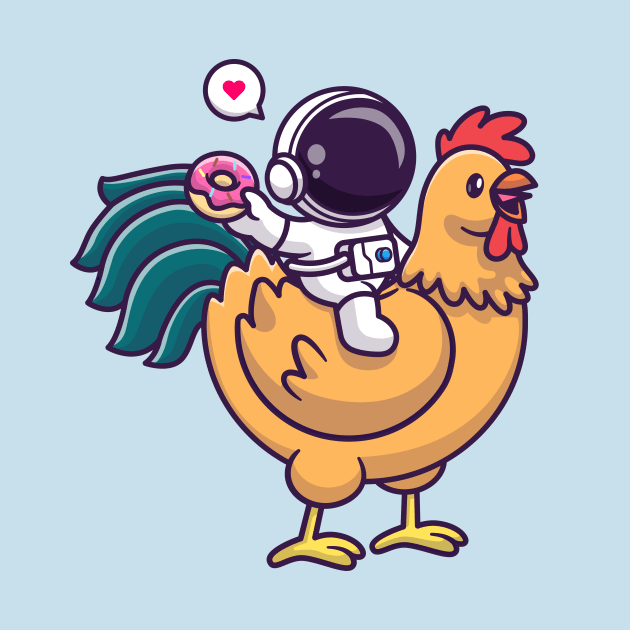 Cute Astronaut Riding Chicken And Holding Donut Cartoon by Catalyst Labs