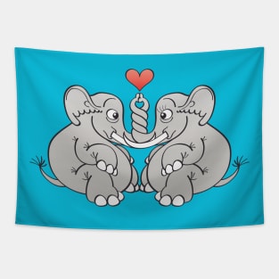 Couple of sweet elephants in love intertwining trunks Tapestry