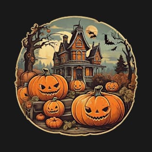 Vintage Pumpkin Scene Halloween T-Shirt