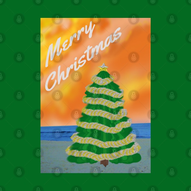 Tropical Merry Christmas. Decorated Tree on a Sandy Beach. by Art By LM Designs 