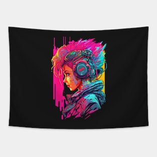 Neon Cyberpunk Hacker - V1.01 Tapestry