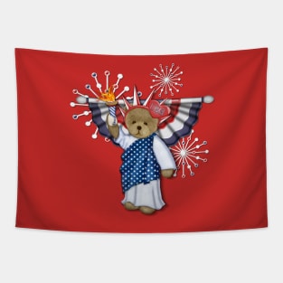 Patriotic Liberty Bear on Red Tapestry