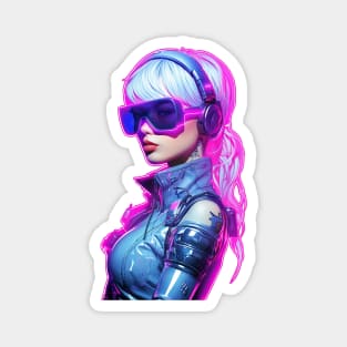 Cyberpunk Futuristic Neon Woman with Pink Visor Shades Graphic Magnet