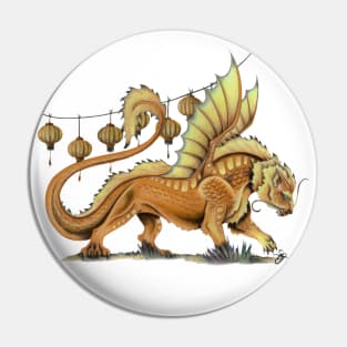 Fierce Yellow Oriental Lion Dragon Pin