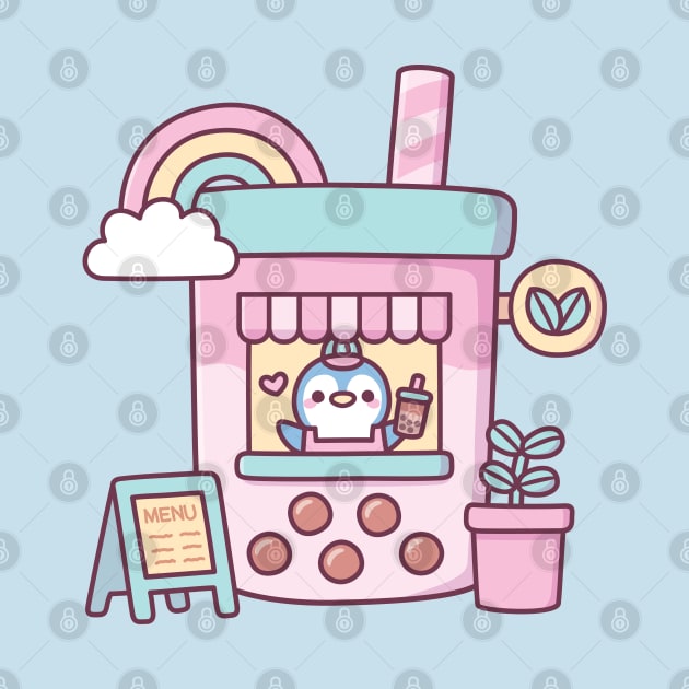 Cute Penguin Running A Bubble Tea Cafe by rustydoodle