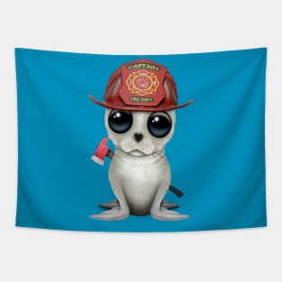 Cute Baby Harp Seal Firefighter Tapestry