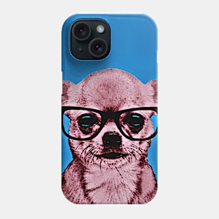 Geek Chihuahua in Warhol Pop Art Lithograph (Blue Background) - Print / Home Decor / Wall Art / Poster / Gift / Birthday / Chihuahua Lover Gift / Animal print Canvas Print Phone Case