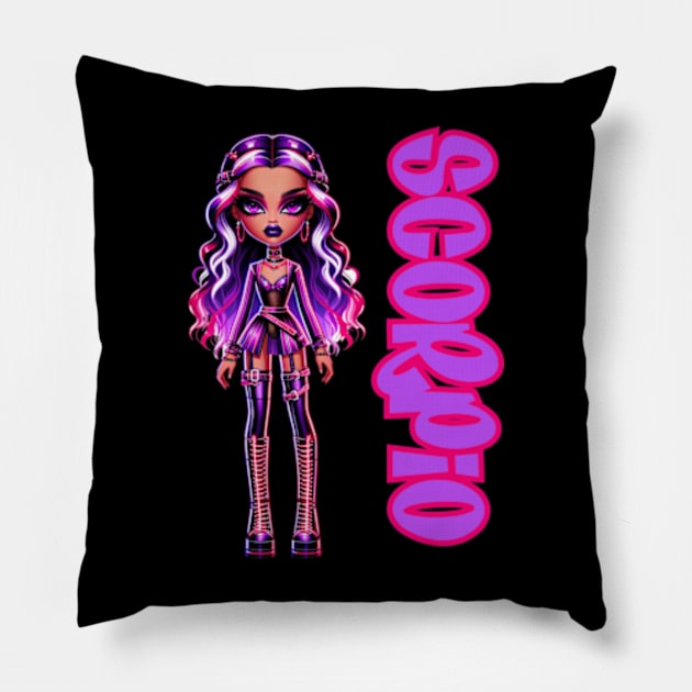 Scorpio Szn Dollz Zodiac Birthday Baddie Y2K Anime Pillow by Lavender Celeste