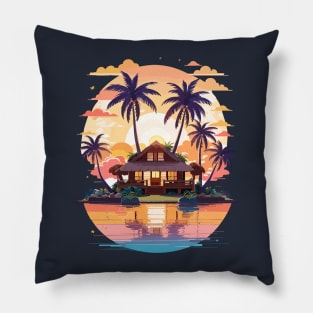 Sunny Beach House T-Shirt Design Pillow