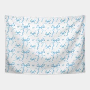 Aesthetic Pastel Light Blue Ribbons and bows in watercolor. Tapestry