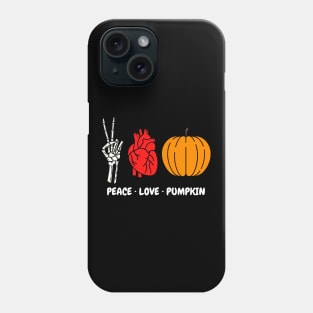 Peace Love Pumpkin Skeleton Hand Human Heart Organ Plump Pumpkin Halloween Lovers Peace Sign Red Heart Phone Case