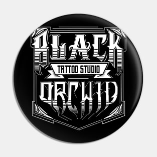 Black orchid tattoo block logo Pin