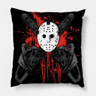 Chainsaw Hockey Mask With Blood Splatters - B Movie Massacre Pillow