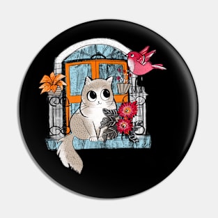 Cat and Bird Pin