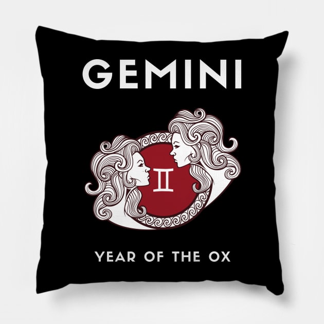 GEMINI / Year of the OX Pillow by KadyMageInk