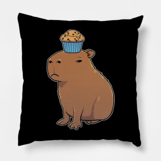 Capybara with Chocolate Chip Muffin on its head Pillow