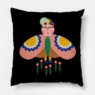 Cute Colorful feminist Frida kahlo butterfly summer flowers Pillow
