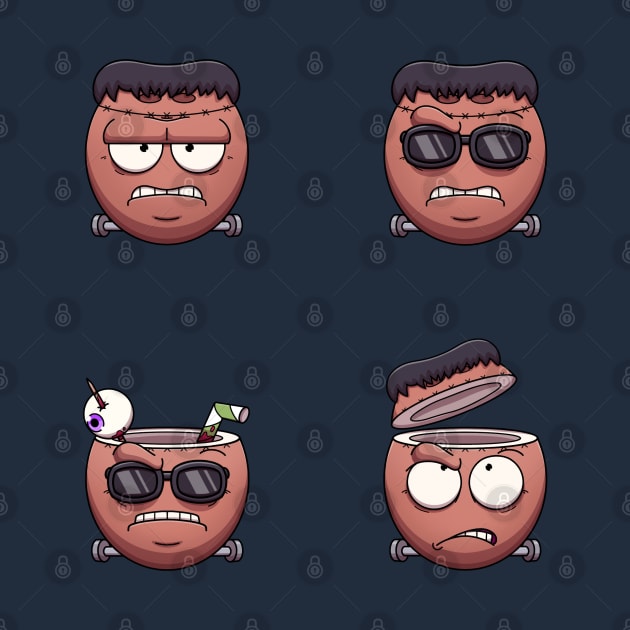 Funny And Cool Coconut Frankenstein Monster Faces Sticker Pack by TheMaskedTooner