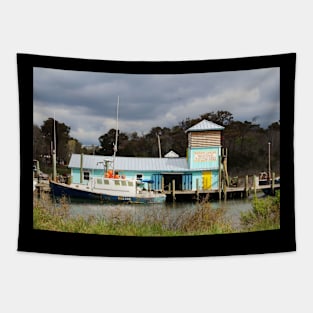 Local Seafood Market With Boat Tapestry