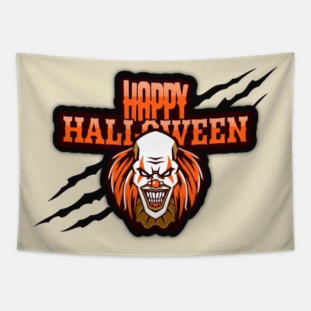 Happy Halloween Evil Clown Tapestry by Joco Studio