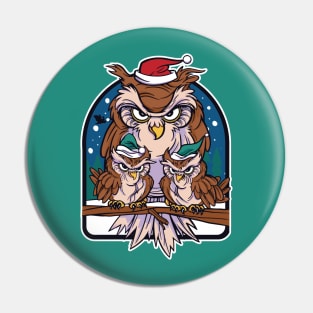 Christmas Owls Cartoon Pin