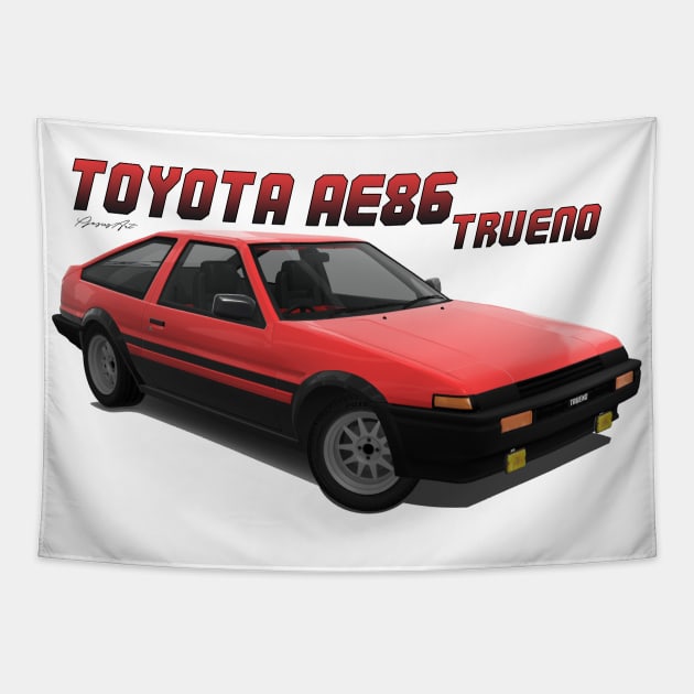 Toyota AE86 Sprinter Trueno Red Tapestry by PjesusArt