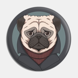 Stoic Pug Illustration Pin