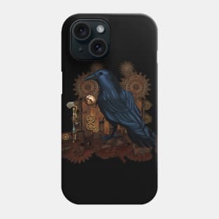 Steampunk cute crow with clock and gears Phone Case