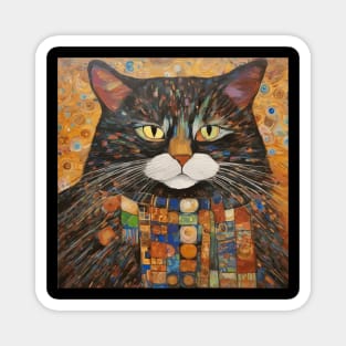 Gustav Klimt Style Warrior Cat with Colorful Medals Magnet