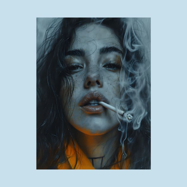 vintage abstract portrait of woman smoking by UmagineArts