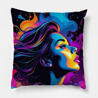 An Illustration of a Woman's Psychedelic Vision - colorful Pillow