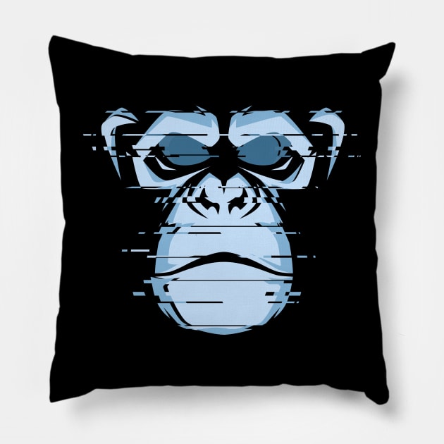 glitch chimpanzee head Pillow by Mako Design 