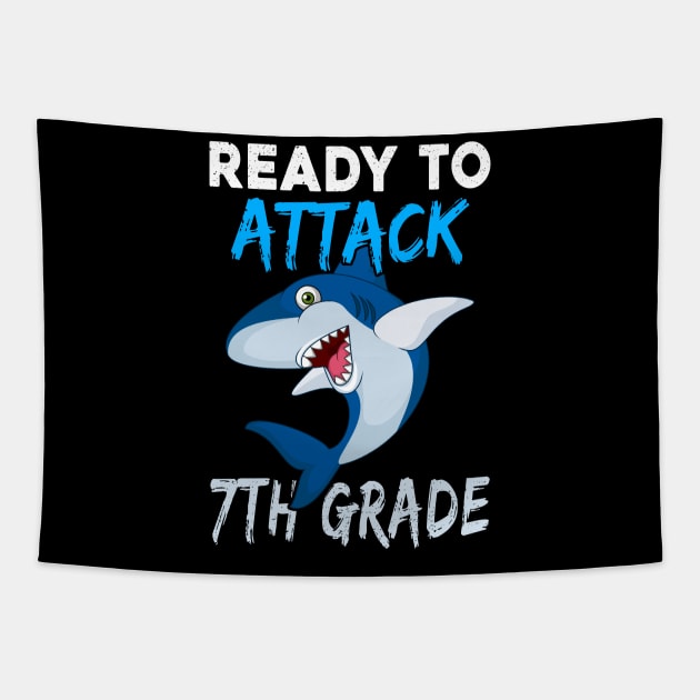 Shark Kids Ready To Attack 7Th Grade Boys Back To School Tapestry by kateeleone97023