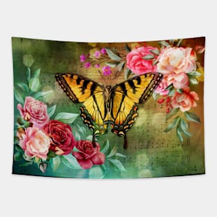 Butterfly garden floral design Tapestry