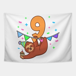 I am 9 with sloth - kids birthday 9 years old Tapestry