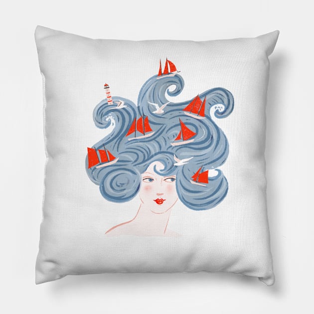 Travel dreams of the sea Pillow by CharlotteLorge