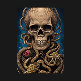 Skull With Gold Ornaments | Gold Skull Artwork | Armored Skull | Dystopian Skull | Skull Wa T-Shirt