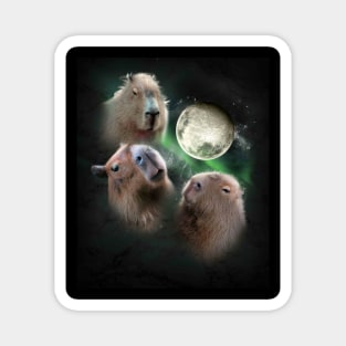 3 Three Capybara Moon, Wolf Wolves Howling Magnet
